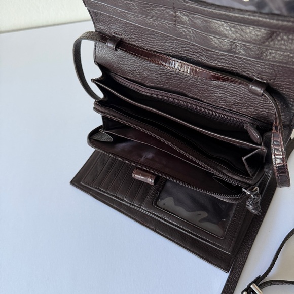 Brighton Brown Croc Embossed Leather Wallet with a Silver Heart clasp - Picture 6 of 14